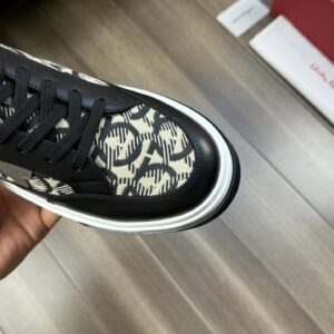 ferragamo trendy napa leather canvas sneakers black