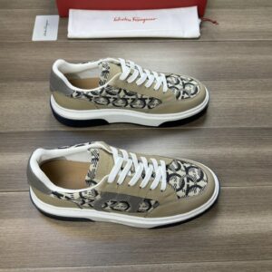 ferragamo trendy napa leather canvas sneakers beige