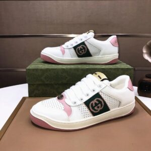 gucci distressed screener sneaker white pink