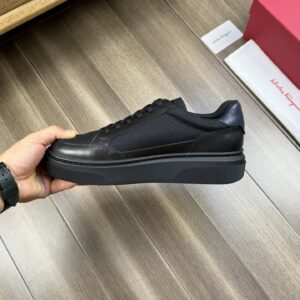 ferragamo casual napa leather mesh sneakers black
