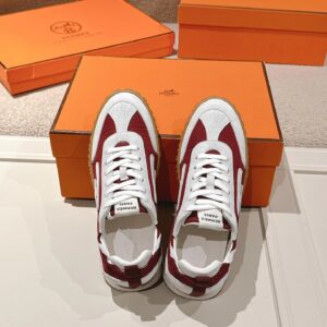 hermes jet suede sneakers white red