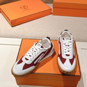 hermes jet suede sneakers white red