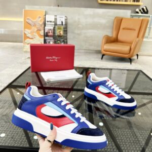 ferragamo multi material casual sneakers blue red white