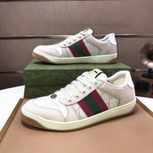 gucci distressed screener sneaker white