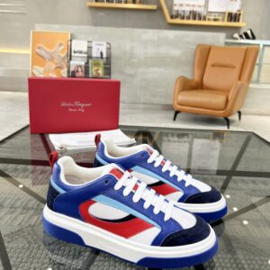 ferragamo multi material casual sneakers blue red white