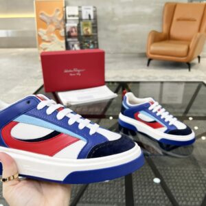 ferragamo multi material casual sneakers blue red white