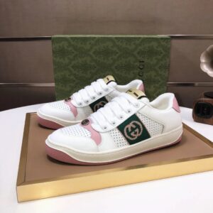gucci distressed screener sneaker white pink