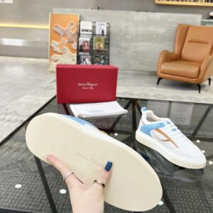 ferragamo multi material casual sneakers white blue