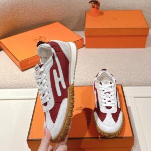 hermes jet suede sneakers white red