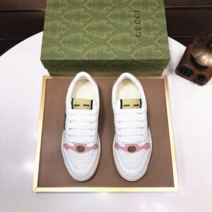 gucci distressed screener sneaker white pink