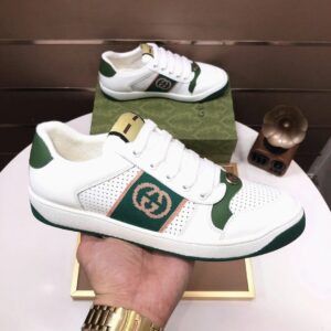 gucci distressed screener sneaker white green