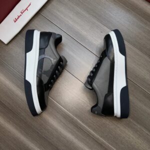 ferragamo casual suede napa leather sneakers black grey