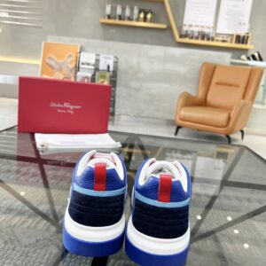 ferragamo multi material casual sneakers blue red white