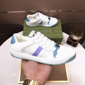 gucci distressed screener sneaker white blue