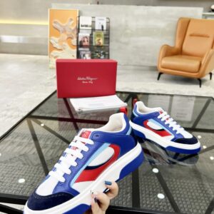 ferragamo multi material casual sneakers blue red white