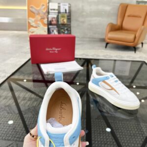 ferragamo multi material casual sneakers white blue