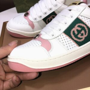 gucci distressed screener sneaker white pink