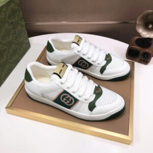 gucci distressed screener sneaker white green