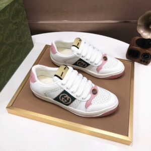 gucci distressed screener sneaker white pink