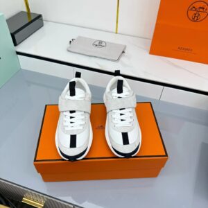 hermes loop leather sneakers gray white