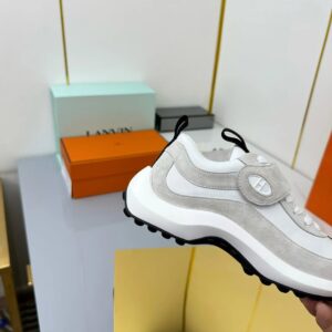 hermes loop leather sneakers gray white