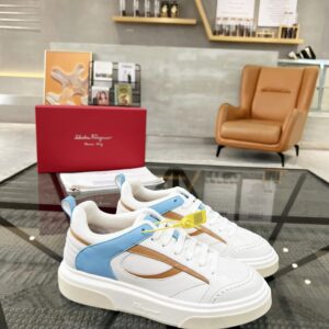 ferragamo multi material casual sneakers white blue