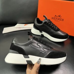 hermes jet leather sneakers black