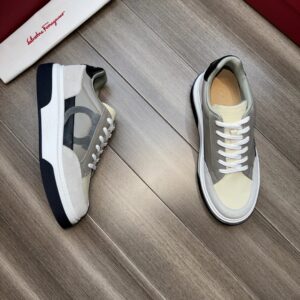 ferragamo casual suede napa leather sneakers grey white