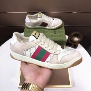 gucci distressed screener sneaker white