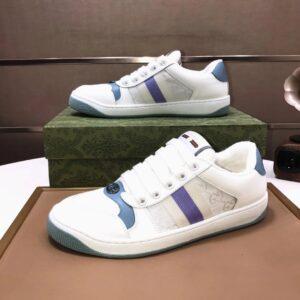 gucci distressed screener sneaker white blue