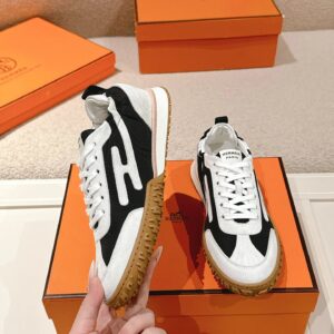 hermes jet suede sneakers black white