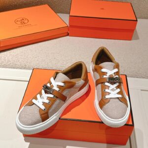 hermes day leather sneakers brown