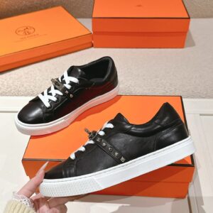 hermes day leather sneakers black