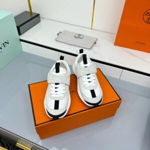 hermes loop leather sneakers gray white