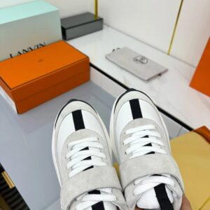 hermes loop leather sneakers gray white