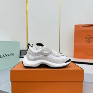 hermes loop leather sneakers gray white