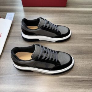 ferragamo casual suede napa leather sneakers black grey
