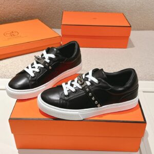 hermes day leather sneakers black