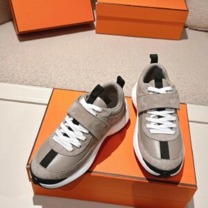 hermes loop leather sneakers grey