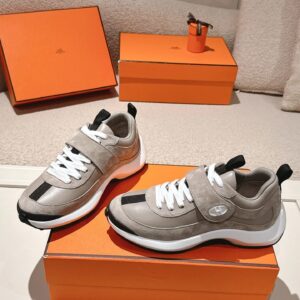 hermes loop leather sneakers grey