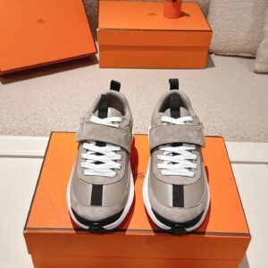 hermes loop leather sneakers grey