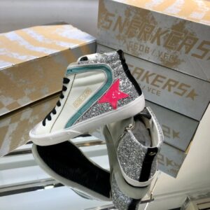 golden goose slide high top sneakers red green