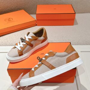 hermes day leather sneakers brown