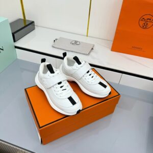 hermes loop leather sneakers white
