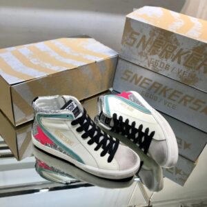 golden goose slide high top sneakers red green