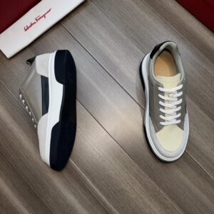 ferragamo casual suede napa leather sneakers grey white