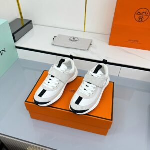 hermes loop leather sneakers gray white