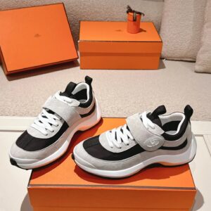 hermes loop leather sneakers black gray