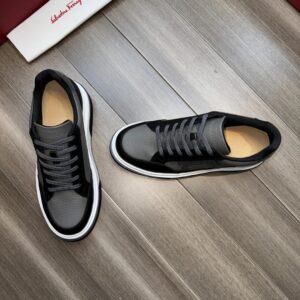 ferragamo casual suede napa leather sneakers black grey