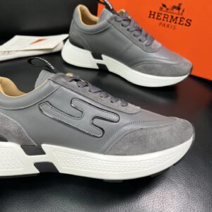 hermes jet leather sneakers grey
